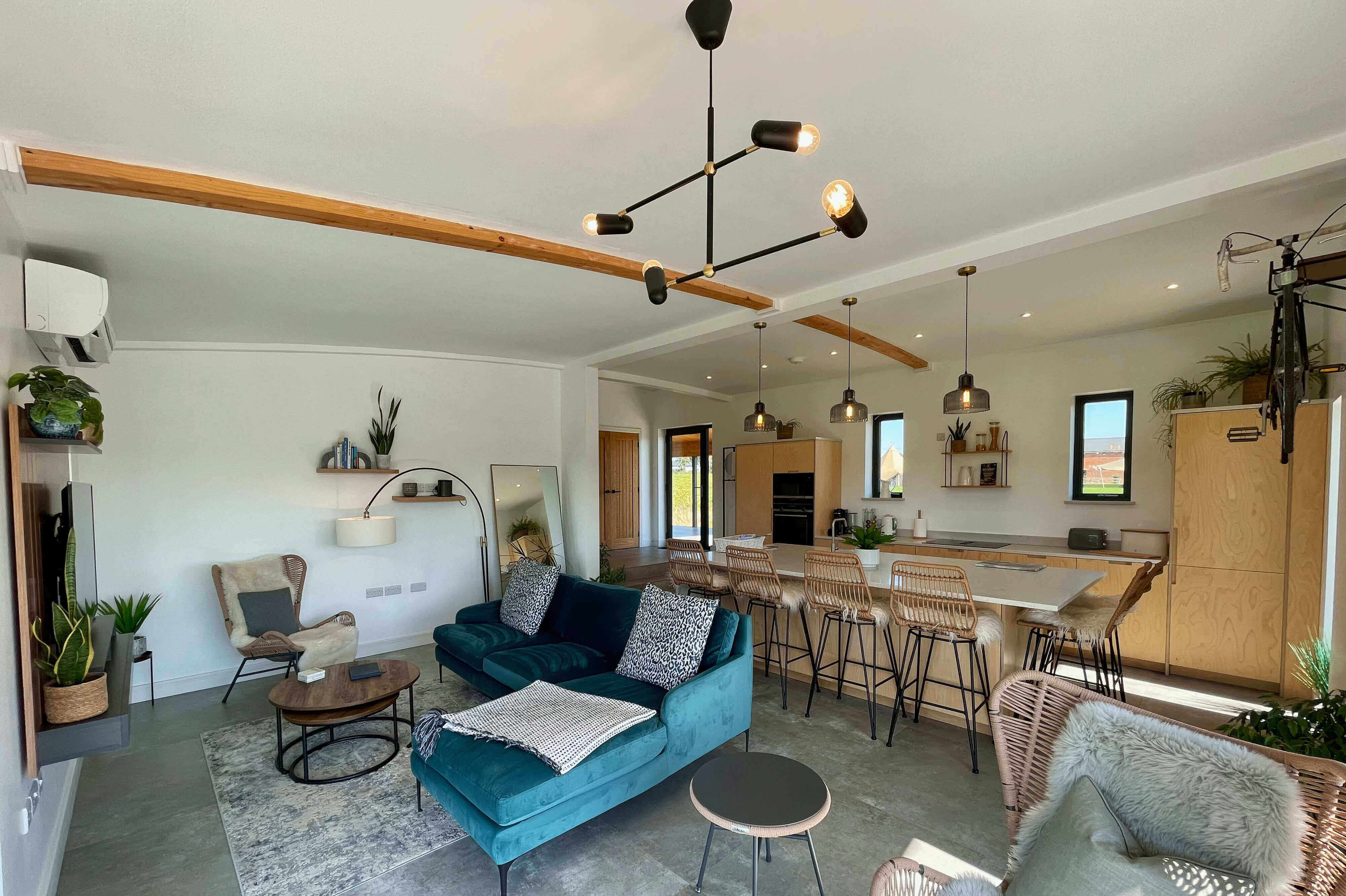 Interior view of the kitchen and living area