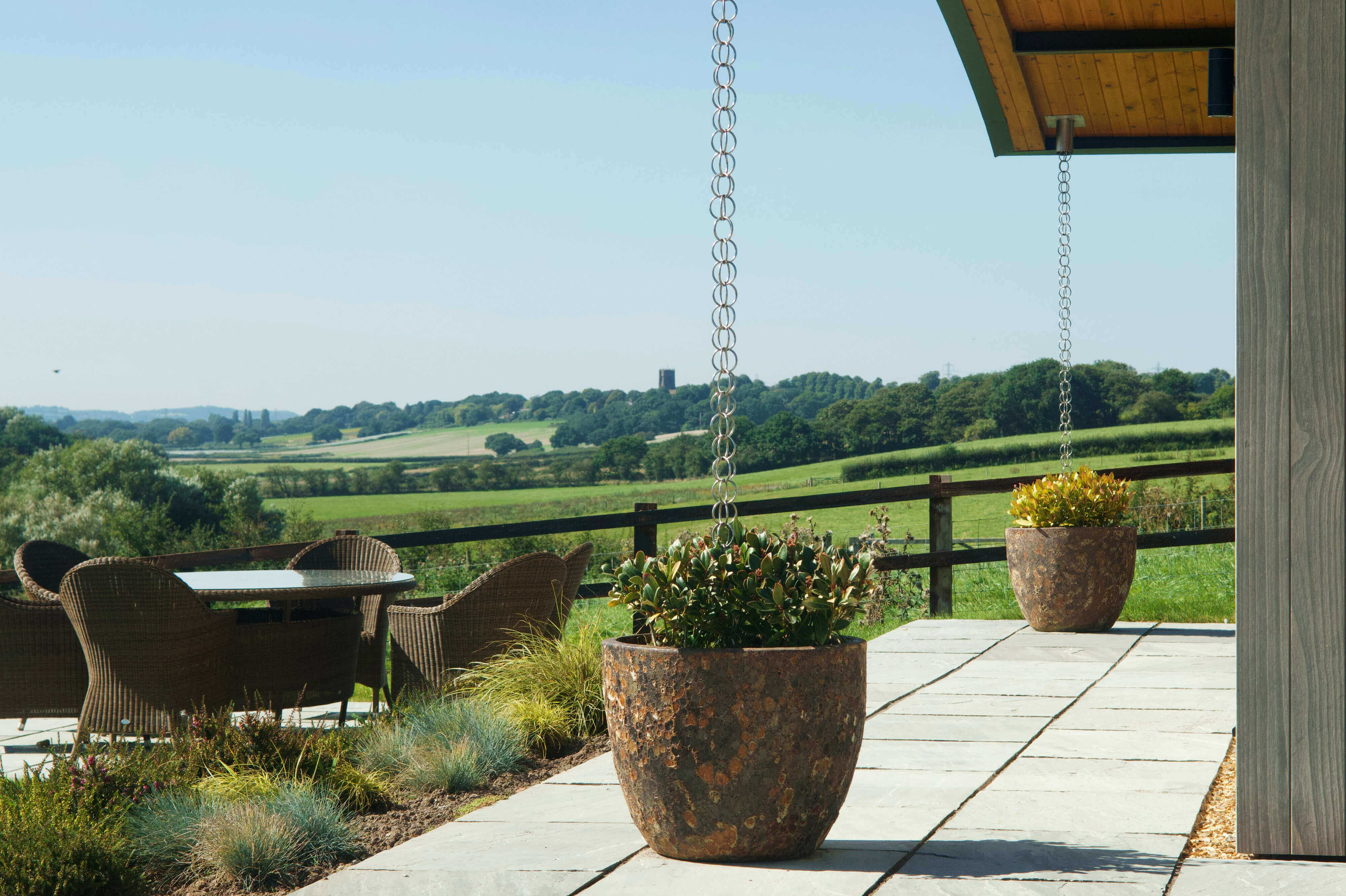 Outdoor setting looking over the lake and countryside